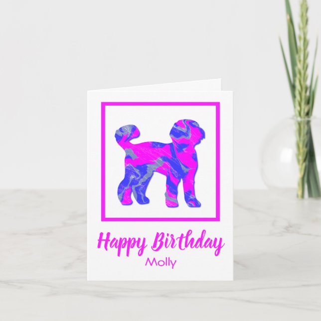 Cartão Labradoodle Pink Silhouket Cão Engraçado Aniversár (Frente)