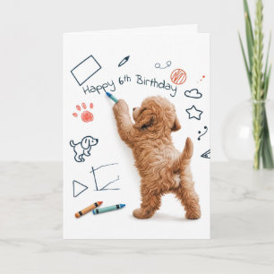 Cartão Labradoodle Rabiscando Para 6º Aniversário