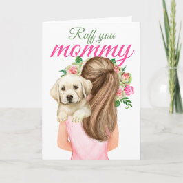 Cartão Labrador Amarelo Puppy Com A Mulher Ruff Sua Mamãe
