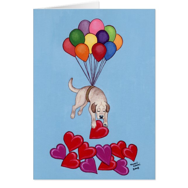 Cartão Labrador amarelo que recolhe o AMOR (Frente)