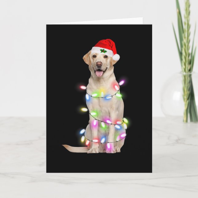 Cartão Labrador Cachorro Papai noel Árvore de Natal Luzes (Frente)