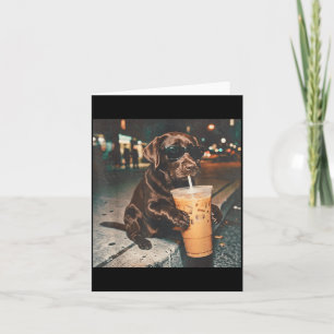 Cartão Labrador Chocolate Engraçado Bebendo Amantes de Ca