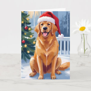 Cartão Labrador com Chapéu de Papai Noel Pintura de Cac