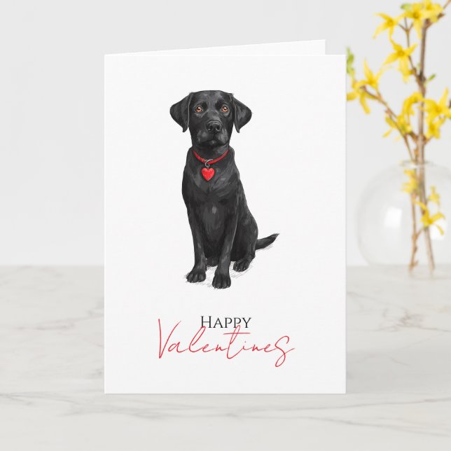 Cartão  Labrador Dog With Love Heart Valentines (Flor Amarela)