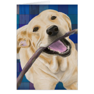 Cartão Labrador louro que sorri com a alegria, mastigando