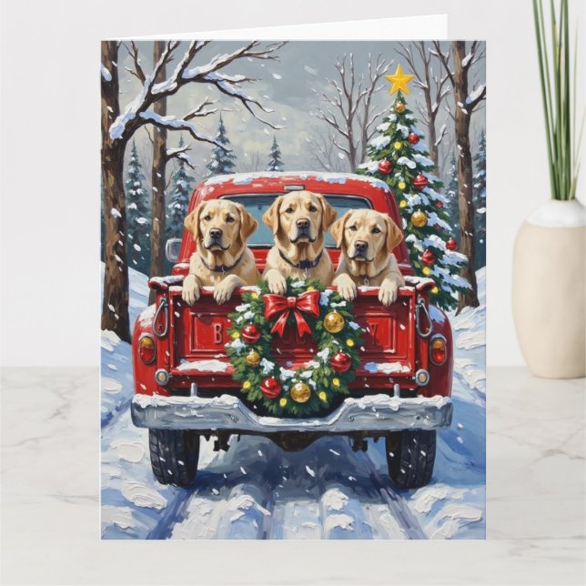 Cartão Labrador Retriever Christmas Red Truck Holiday (Frente)