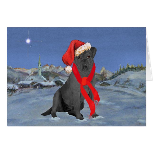 Cartão Labrador Retriever Preto de Natal (Frente Horizontal)