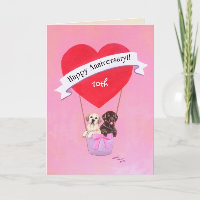 Cartão Labradores no 10º Aniversário de Casamento (Frente)