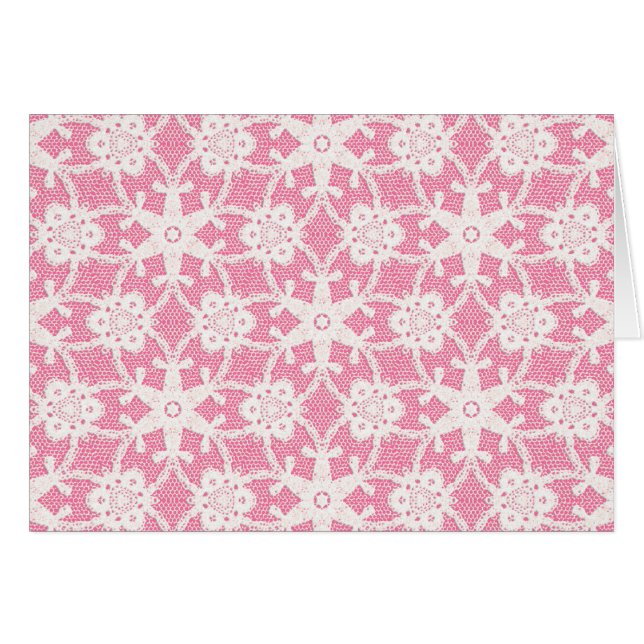 Cartão Lace antigo - branco e rosa rosa (Frente horizontal)