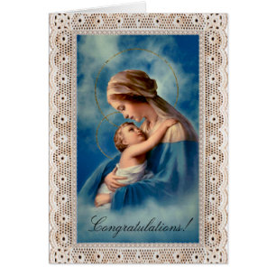 Cartão Lace Frame Parabéns Católicos Romanos Novo Bebê