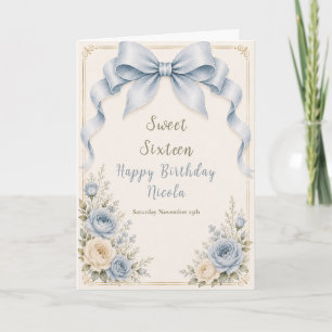 Cartão Laço Azul Floral Coquete Dusty Sweet Sixteen