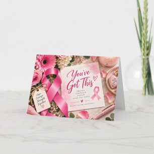 Cartão Laço Rosa Floral Conscientização do Câncer de Mama