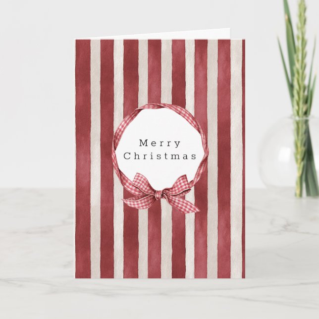 Cartão Laços de Natal com Listras Vermelhas e Creme (Frente)