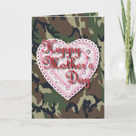 Cartão Lacy Heart for Militar Mãe em Dia de as mães