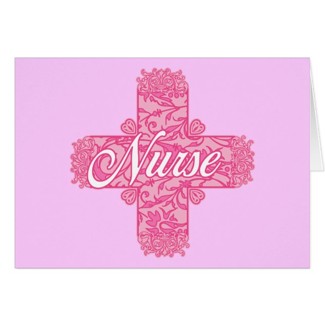 Cartão Lacy Pink Nurse Cross (Frente Horizontal)