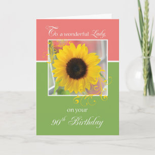 Cartão Lady 90 Birthday com girassol em verde rosa