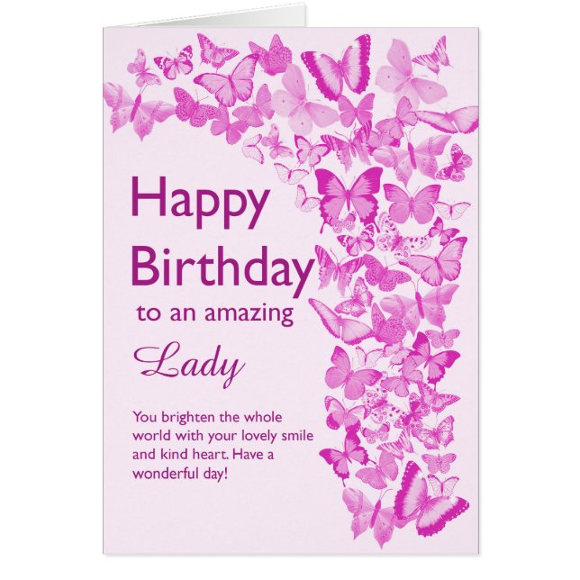 Cartão Lady Birthday Butterflies (Frente)