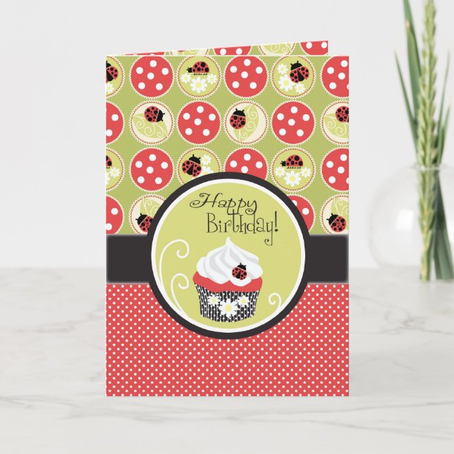 Cartão Lady Bug & Cupcake Birthday (Frente)