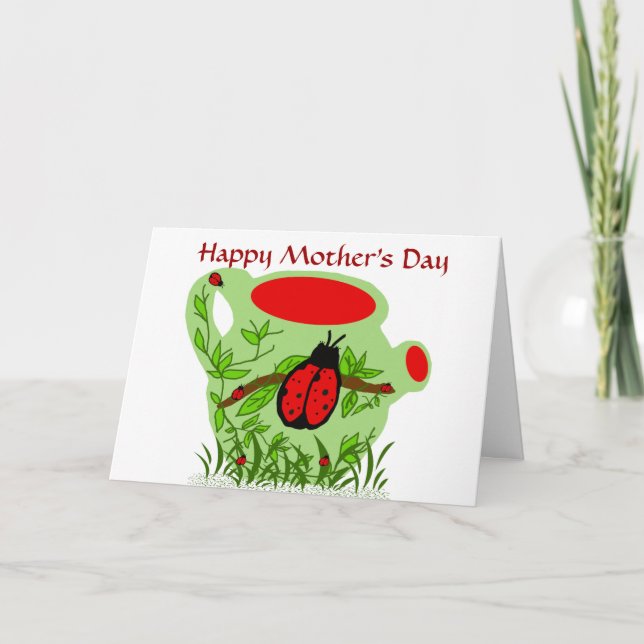 Cartão Lady bug tea pot, Happy Mother's Day card (Frente)