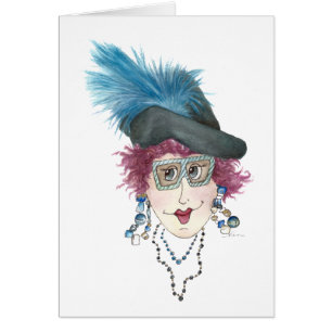 Cartão Lady cola seu cabelo para combinar com a carta esm