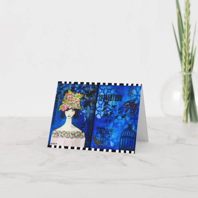 Cartão Lady in a Hat com Crows Media Greeting Card (Frente)