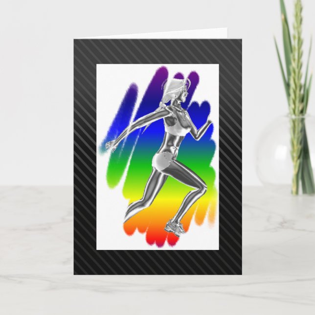 Cartão Lady Runner Rainbow Greetings Card (Frente)