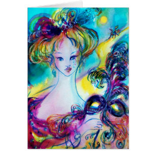 Cartão LADY WITH FEATHERED MASK / Venetian Masquerade