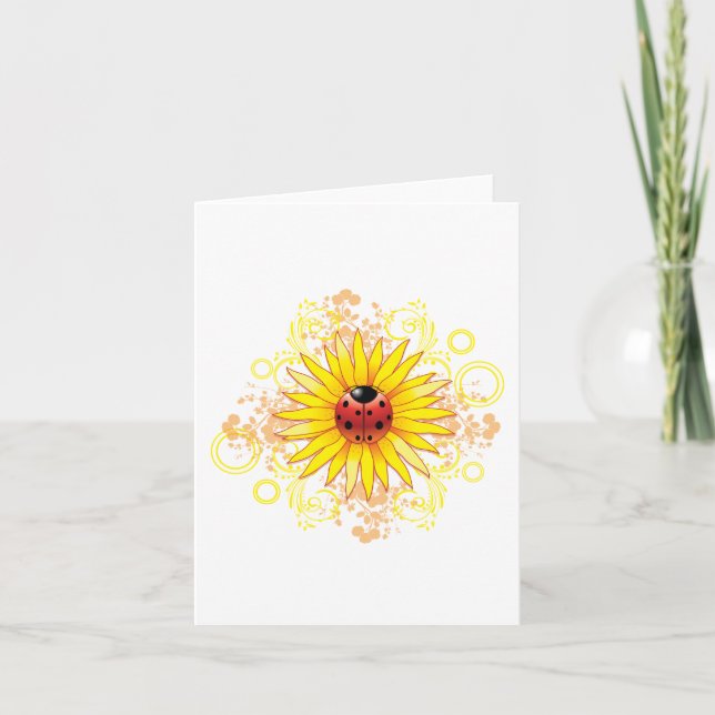 Cartão Ladybug and Sunflower Blank Note Card (Frente)