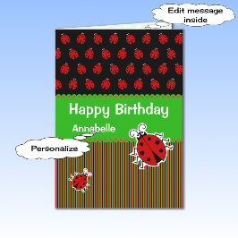 Cartão Ladybug birthday custom text modern