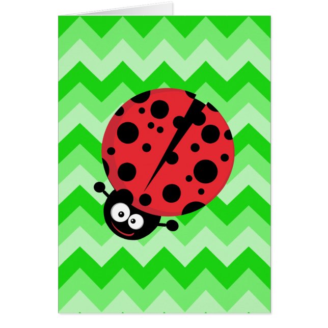 Cartão Ladybug Cartoon Green Zigzag (Frente)
