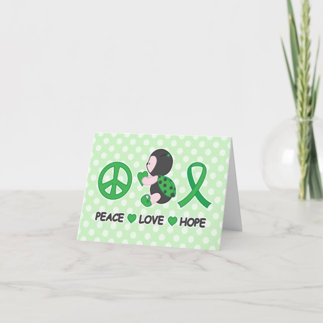Cartão Ladybug Peace Love Hope Green Awareness Ribbon (Frente)