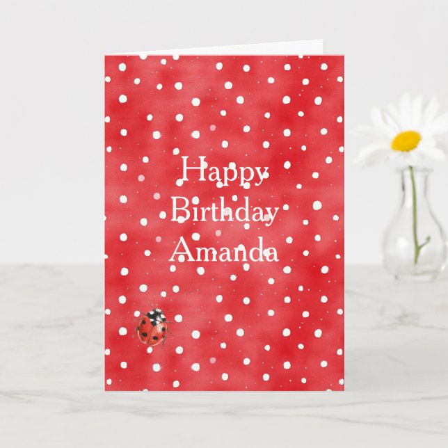 Cartão Ladybug Red White Dots Birthday (Planta pequena)