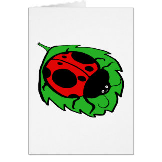 Cartão Ladybug sorridente numa Folha Verde