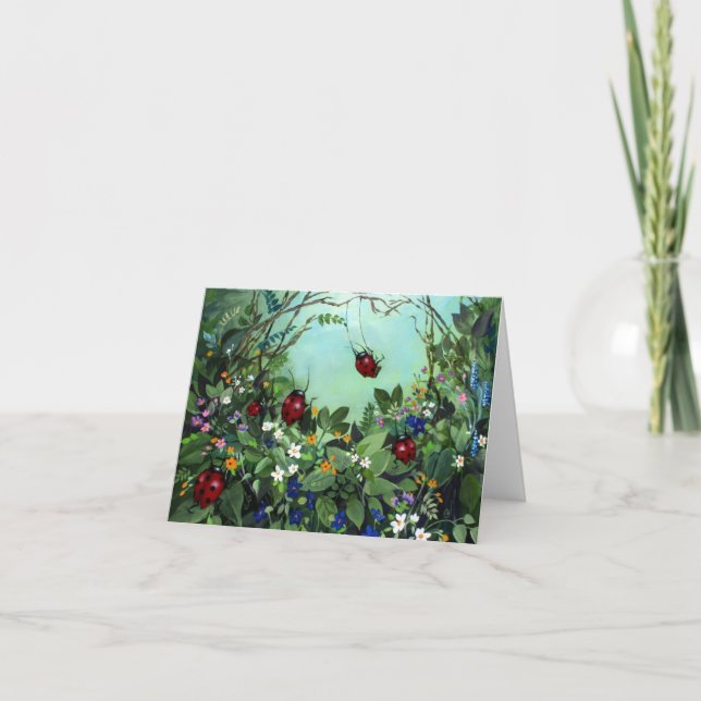 Cartão Ladybugs At Play Note Card (Frente)