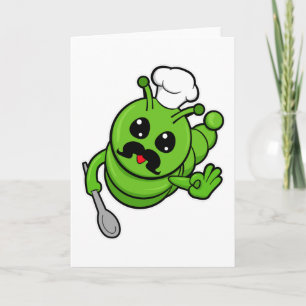 Cartão Lagarta como Cozinheiro com Colher