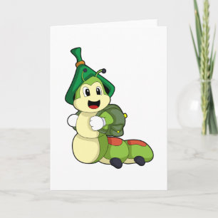 Cartão Lagarta como Estudante com Mochila