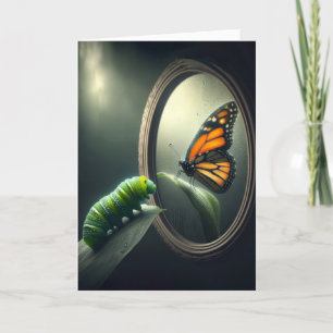 Cartão Lagarta de Aniversário com uma Borboleta Monarca