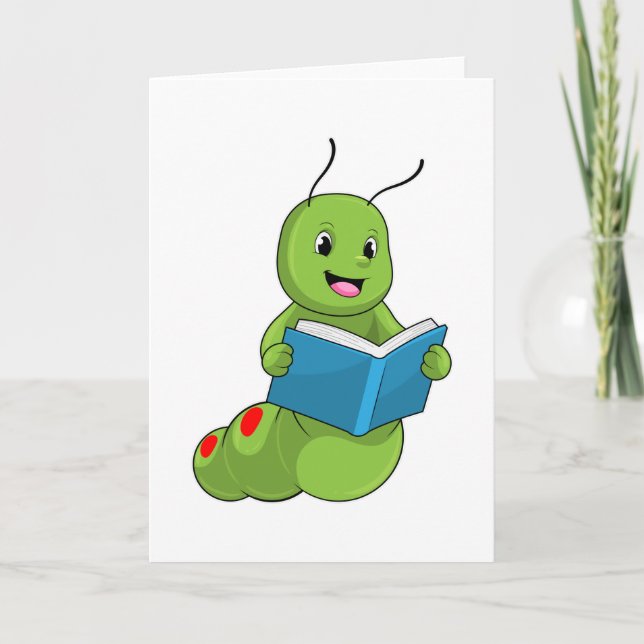 Cartão Lagarta na Leitura com Livro (Frente)
