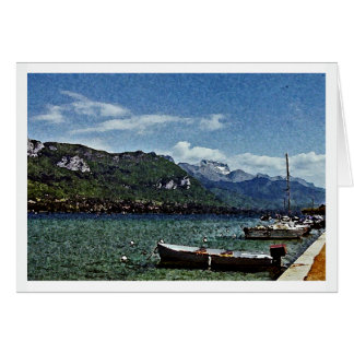 Cartão Lago Boats e Montanhas em Annecy França