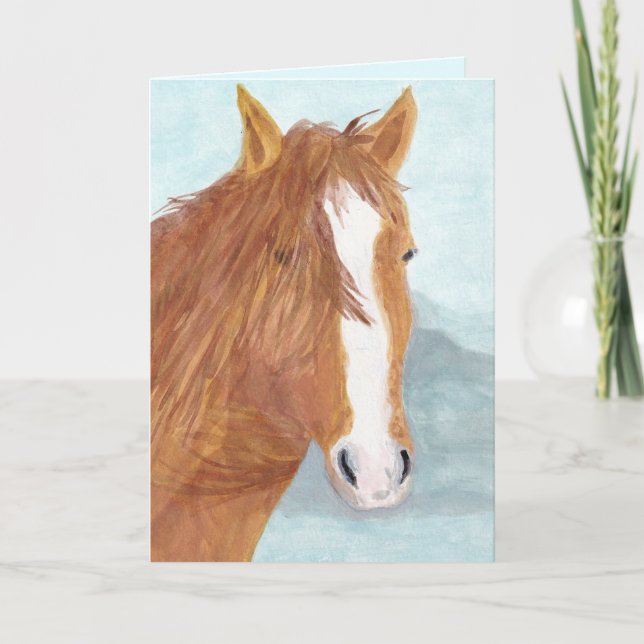 Cartão Lago de Montanha Azul Marrom de Cavalo Selvagem -  (Frente)