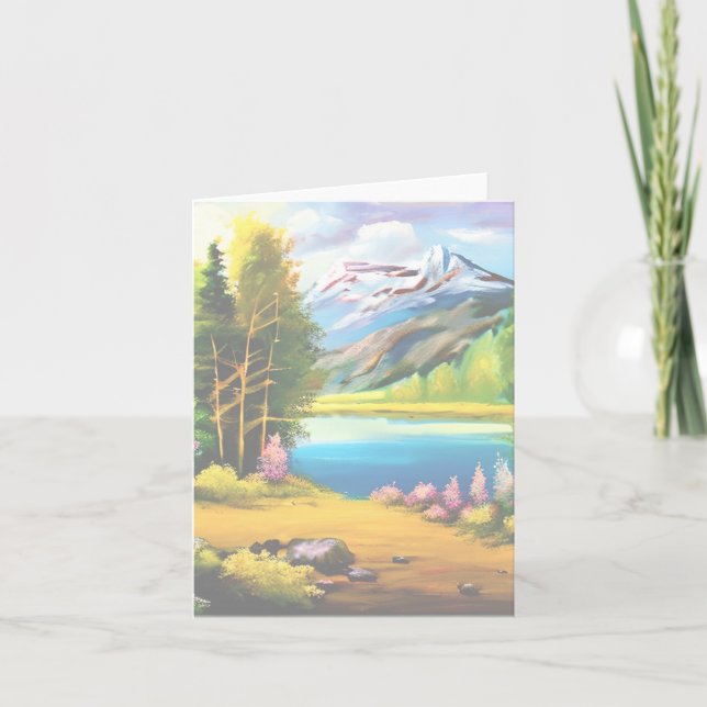 Cartão Lago de montanha de aquarela personalizável (Frente)