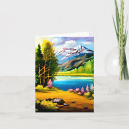 Cartão Lago de montanha em aquarela personalizável