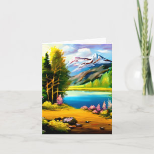 Cartão Lago de montanha em aquarela personalizável