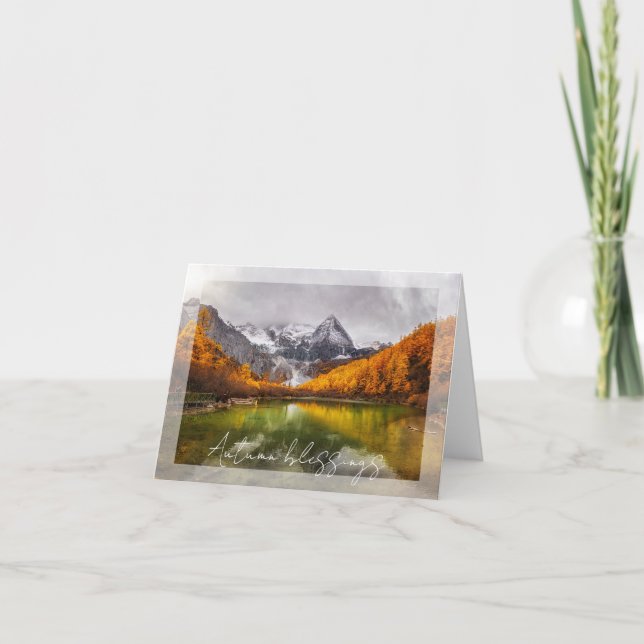 Cartão Lago de outono com texto personalizado (Frente)