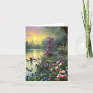 Cartão Lago e flores vintage personalizáveis