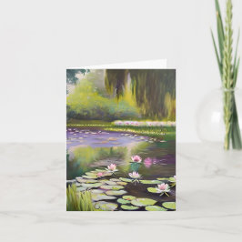 Cartão Lago em aquarela e lírios personalizável