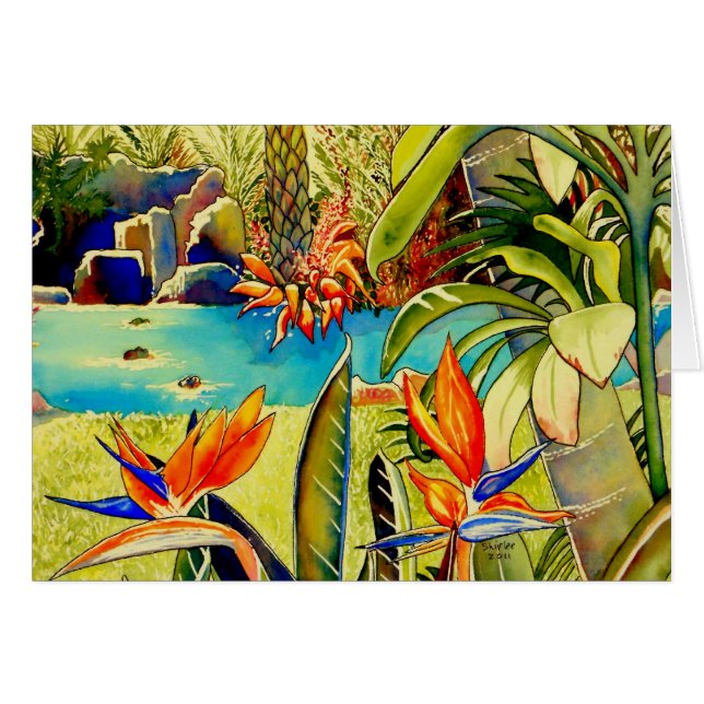 Cartão Lagoa da plantação do abacaxi de Oahu (Frente Horizontal)