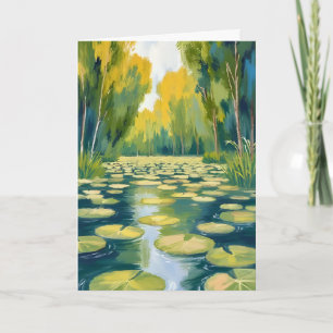 Cartão Lagoa de Nenúfares Natureza em Aquarela Verde