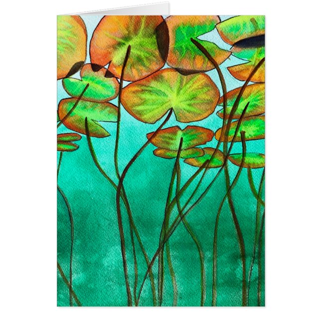 Cartão lagoa verde serena com lilypads (Frente)