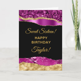 Cartão Lágrimas de vidro roxas e Douradas Doce Dezesseis